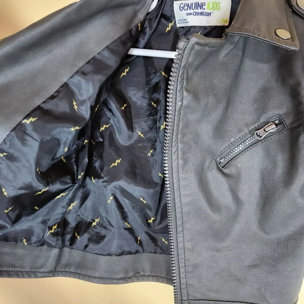 Genuine Kids by OshKosh‎ black Faux Leather Lined biker Jacket 12 months